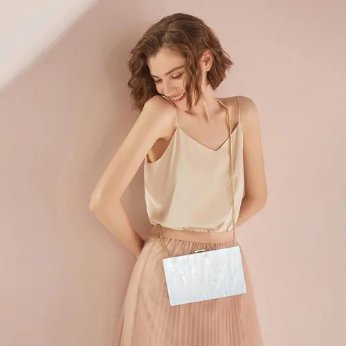Miniatura 6 de Simcat Bolso de mano de acrílico para mujer, bolso de noche marmoleado elegante, bolso cruzado para dama banquete de boda y uso diario