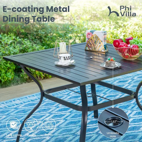 Miniatura 7 de PHI VILLA Juego de comedor de patio de 5 piezas con sillas de comedor giratorias para exteriores (gris) y mesa de comedor de acero de metal de 37 x