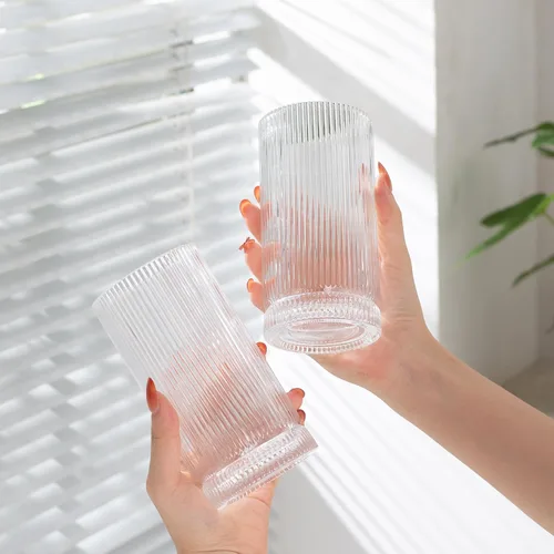 Miniatura 6 de Juego de 4 vasos de vidrio acanalado, vasos de vidrio vintage de 10.3 fl oz, vasos de cóctel, cristalería acanalada de bola baja, juego
