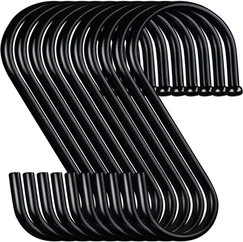 Ganchos negros de metal resistente en forma de S – Paquete de 10 ganchos para colgar ropa o ollas de cocina, armario, jeans, bolsas, utilidad,