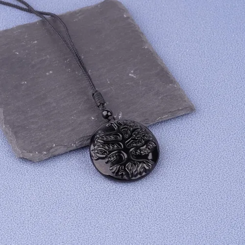 Miniatura 2 de ASGIFT Collar de obsidiana negra con amuleto de piedra curativa con dije de protección con collar de cuerda ajustable, regalo de cumpleaños