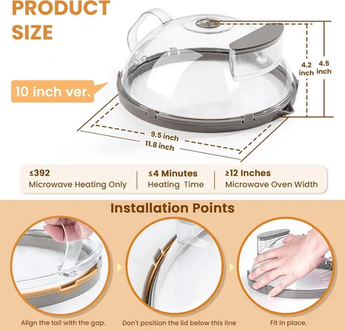 Miniatura 5 de Cubierta de salpicaduras de microondas para alimentos, cubierta de microondas mejorada con vaporizador de agua, mango integrado, cubiertas