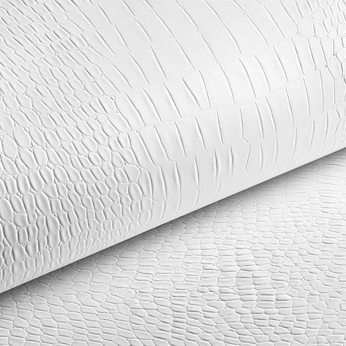 Livelynine 15.8x197 Papel de Contacto Cocodrilo Blanco para Despegar y Pegar Papel Pintado para Gabinetes Papel Pintado de Falso Cuero Extraíble