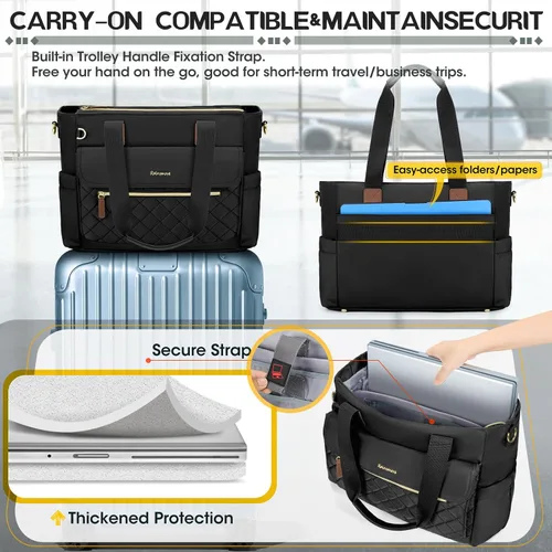 Miniatura 6 de RAINSMORE Bolsa de mano para profesores de 15.6 pulgadas para laptop para mujeres con bolsa pequeña, bolsas de trabajo, bolsa de enfermera, maletín