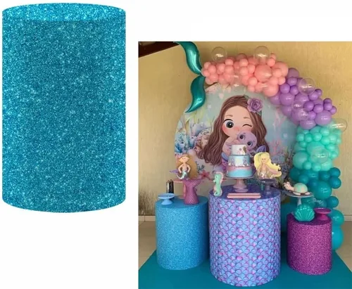 Miniatura 4 de Fundas de pedestal de princesa subacuática de sirenita cilíndrica cubierta de zócalo púrpura sólido para niñas, cumpleaños, fiesta oceánica, NO311
