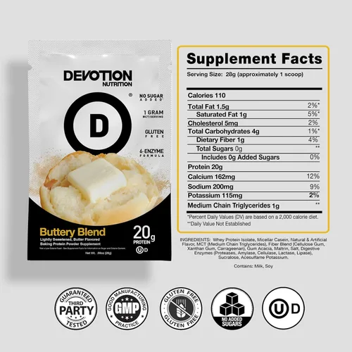 Miniatura 2 de Devotion Nutrition Polvo de Proteína Mezcla Sin Gluten, Apto para Dieta Cetogénica, Sin Azúcares Añadidos 1g MCT 20g Proteína de Suero