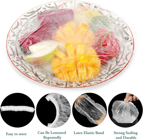 Miniatura 2 de 150 fundas desechables para almacenamiento de alimentos, tapas de plástico transparente con bordes elásticos, tapas de ducha, embalaje elástico