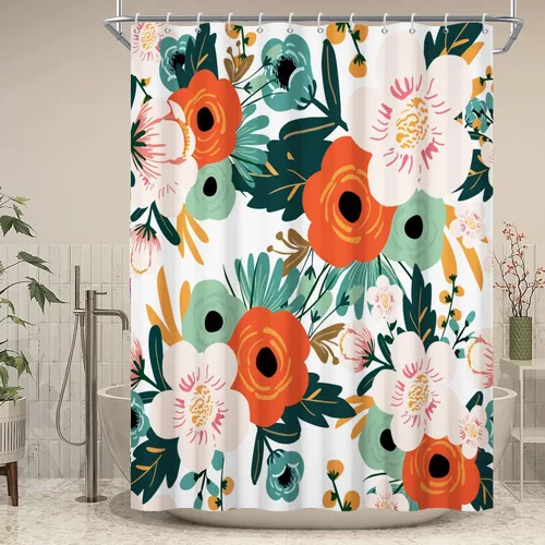 Miniatura 15 de Cortina de ducha con diseño floral bohemio, abstracto, retro, botánico, de mediados de siglo, moderna, para decoración del hogar, tela impermeable