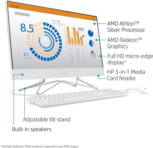 Miniatura 3 de HP - Computadora todo en uno de 24 pulgadas, procesador AMD Athlon Silver 3050U, 8 GB RAM, 256 GB SSD, Windows 10 Home (24-dd0010, blanco)