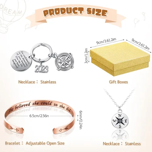 Miniatura 3 de El juego de regalo de graduación 2023 incluye pulseras de aliento de oso de graduación 2023, brazalete de graduación inspirador y collar