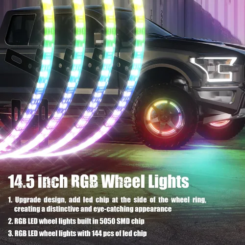 Miniatura 7 de Luces de rueda SUNPIE para camiones, luces de anillo de rueda de color de ensueño para coches con amplio ángulo para SUV con llanta de 17 pulgadas
