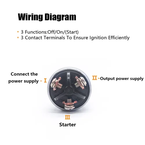 Miniatura 4 de mankk Interruptor de encendido de 3 cables con llave de 12 V, interruptor universal de arranque de motor, apagado/encendido (arranque), 3 posiciones