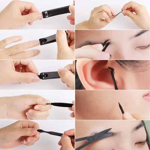 Miniatura 7 de Juego de manicura, mini cortaúñas de viaje, kit de herramientas de cuidado de pedicura, 10 piezas de acero inoxidable kit de aseo (negro)