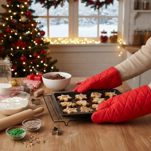 Miniatura 4 de Dandat 16 pares de guantes de horno acolchados con forro de tela de toalla extra largos resistentes al calor, guantes de cocina de algodón