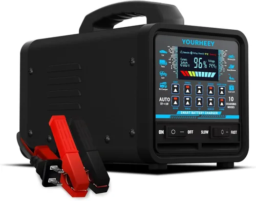 Cargador de batería de coche de 12V 24V 0-20A resistente, cargador inteligente de goteo y mantenimiento con apagado automático, modo de reparación e