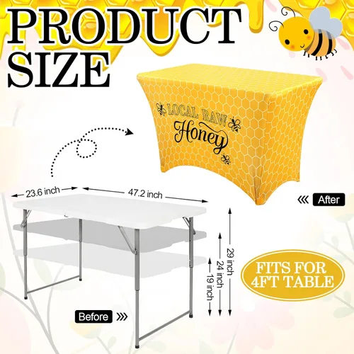 Miniatura 2 de Oudain Mantel local de 4 pies con soporte de miel cruda con temática de abeja, elástico, de elastano, resistente al viento, para vendedores de miel