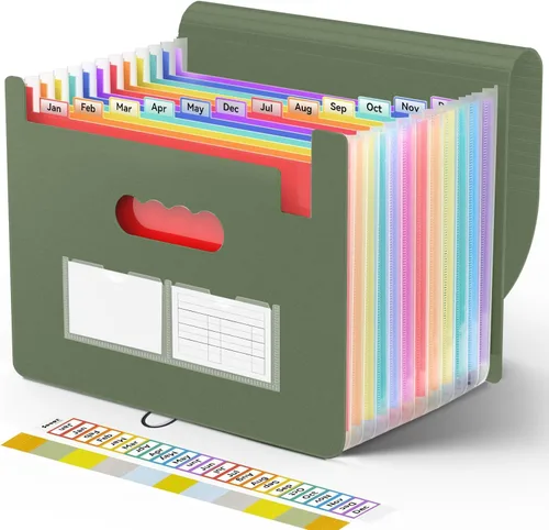 Miniatura 8 de Sooez - Organizador de archivos de acordeón, carpeta expandible con 13 bolsillos, organizador portátil mensual para papel, facturas, impuestos
