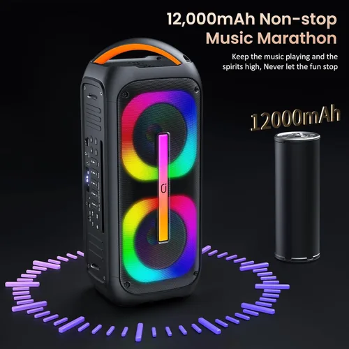 Miniatura 4 de JYX Altavoz Bluetooth con 2 subwoofers duales de 60 W de 6.5 pulgadas, sistema PA con 2 micrófonos inalámbricos, sonido estéreo TWS, graves