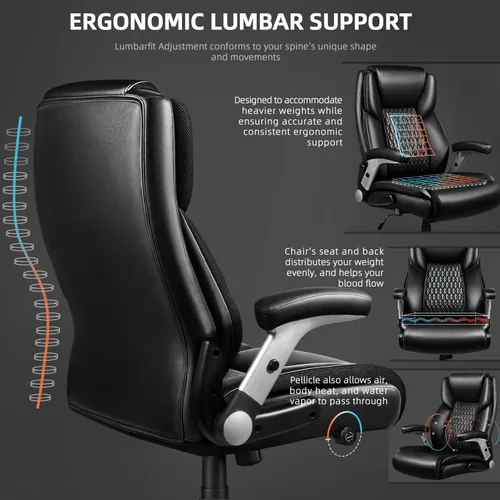 Miniatura 5 de VITESSE Silla de oficina grande y alta de 600 libras con reposabrazos abatible, grande y resistente con soporte lumbar ergonómico, silla de oficina