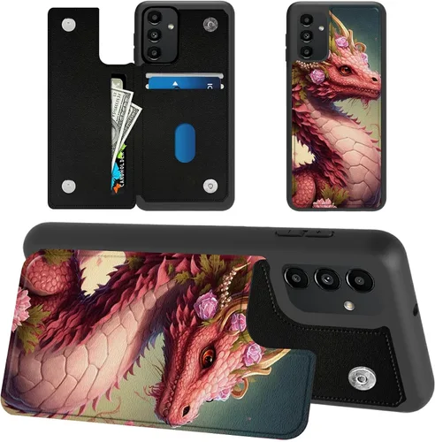 Miniatura 22 de Funda tipo cartera para Samsung Galaxy A14 5G con tarjetero y bloqueo RFID, piel sintética suave, función atril, cierre magnético, funda delgada