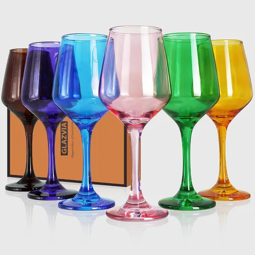 Miniatura 10 de Juego de 6 copas de vino ámbar con tallo de 12 onzas, gruesas y coloridas, aptas para lavavajillas, para rojo o blanco, regalo para fiestas