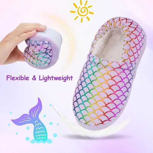 Miniatura 4 de MEJORMEN Pantuflas de casa de sirena para niñas, acogedoras y antideslizantes para interiores y exteriores, pantuflas de dormitorio con purpurina