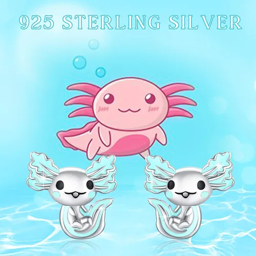 Miniatura 5 de 925 Sterling Silver Axolotl Earrings White GoldRose Gold Axolotl Jewelry for Women Girls PinkBlue Axolotl Gifts