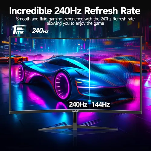 Miniatura 3 de Gawfolk Monitor curvo de juegos de 32 pulgadas 240Hz pantalla de PC Full HD 1080P, pantalla de computadora curvada sin marco 1800R, FreeSync, ángulo