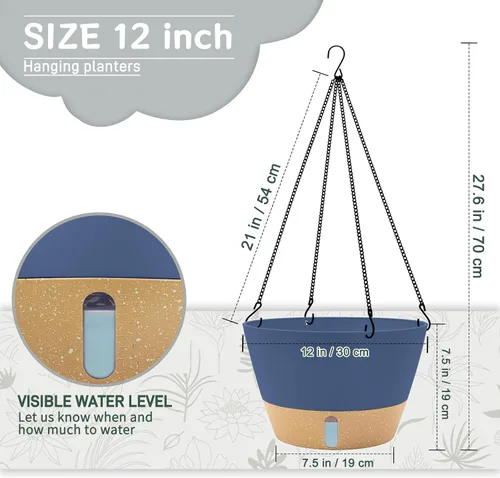 Miniatura 2 de ZMTECH Macetas colgantes de 12 pulgadas para interior, maceta colgante grande con nivel de agua visible y cadena, maceta colgante de flores