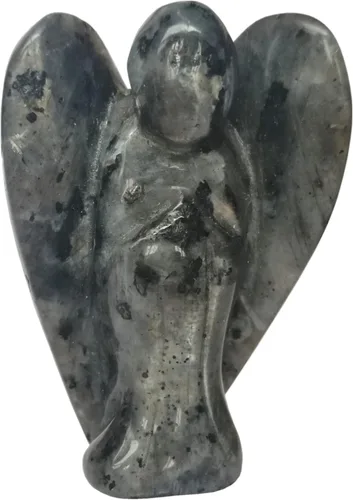 Estatua de ángel guardián de oración de cristal curativo de labradorita negra natural, 1.5 pulgadas, tallado en bolsillo, figuras de piedra de palma
