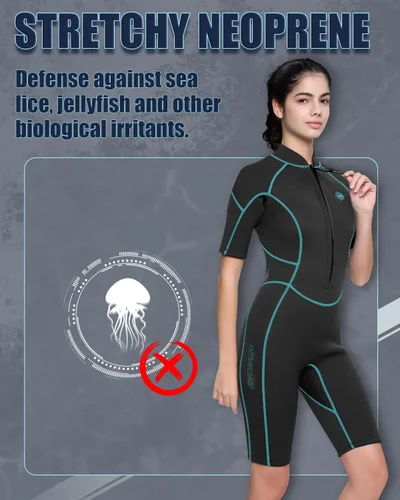 Miniatura 3 de Traje de neopreno corto para mujer, de 3 mm con cremallera frontal para buceo, snorkel, surf, natación