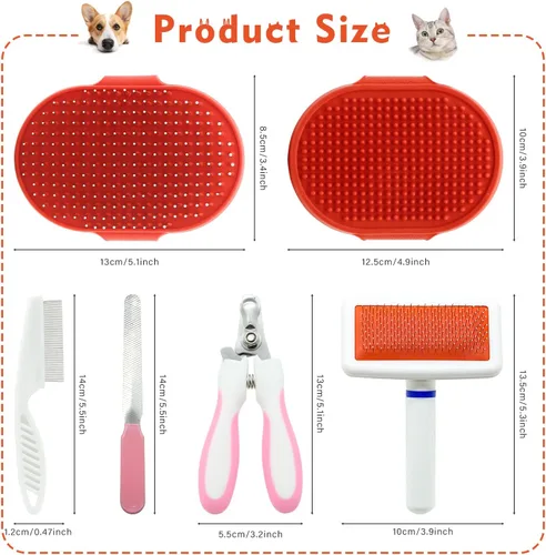 Miniatura 2 de Kit de aseo para gatos con cepillo deslizante para quitar mascotas, cortaúñas, guante de baño para masajes, peine de pulgas para conejos, cachorros