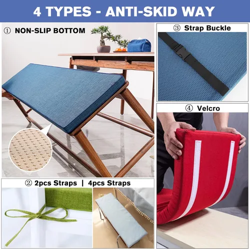 Miniatura 7 de Cojín personalizable para banco, de espuma de alta densidad con memoria, de lino lavable, antideslizante para zapatero, ventana, piano, comedor Gris