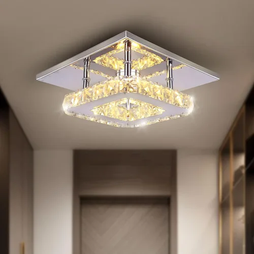 Pequeña Lámpara de Araña LED de Cristal, Instalación Semiempotrada, Lámpara de Techo Moderna de Cristal para Dormitorios, Comedores, Pasillos