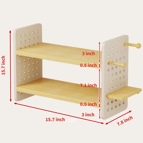 Miniatura 2 de Organizador de escritorio de madera, estantería de escritorio de 2 niveles para suministros para el hogar y la oficina, organizador de escritorio