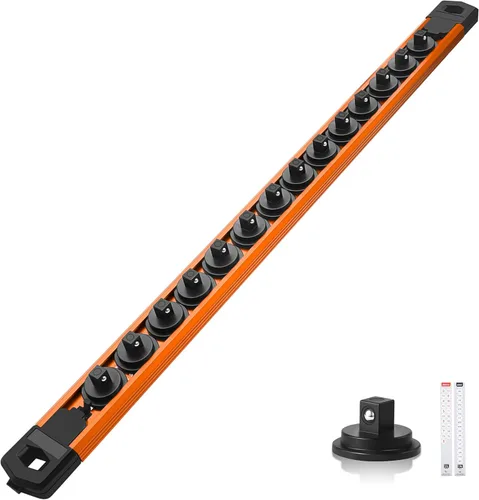 Miniatura 38 de Reniteco Juego de organizador de enchufes magnéticos, 3 piezas de 1/2 pulgada 3/8 pulgadas 1/4 pulgadas de aleación de aluminio con 40 clips Negro