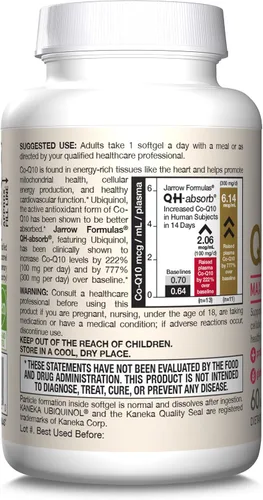 Miniatura 9 de Jarrow Formulas QH-Absorb 200 mg - 60 cápsulas blandas - Co-Q10 de alta absorción - Forma antioxidante activa de Co-Q10 - Apoya la producción