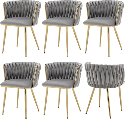 Miniatura 17 de ECHINGLE Juego de 2 sillas de comedor de terciopelo, modernas sillas de comedor tejidas tapizadas con patas de metal dorado, sillas decorativas