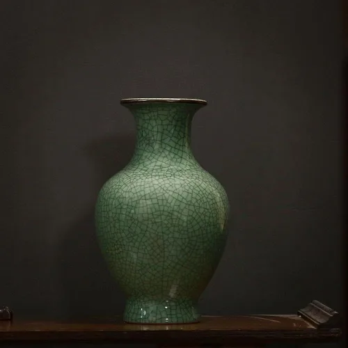 Miniatura 8 de Jarrón de Arte Cerámico Chino Hecho a Mano de Porcelana Antigua con Esmalte de Grieta de Hielo Grande Botella de Flores de Porcelana China