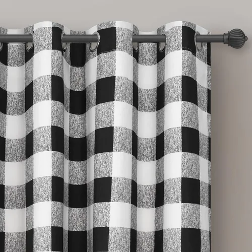 Cortinas de cuadros de búfalo DriftAway a cuadros negro y blanco extralargas con tratamiento ojo de sargento para dormitorio y sala de estar,