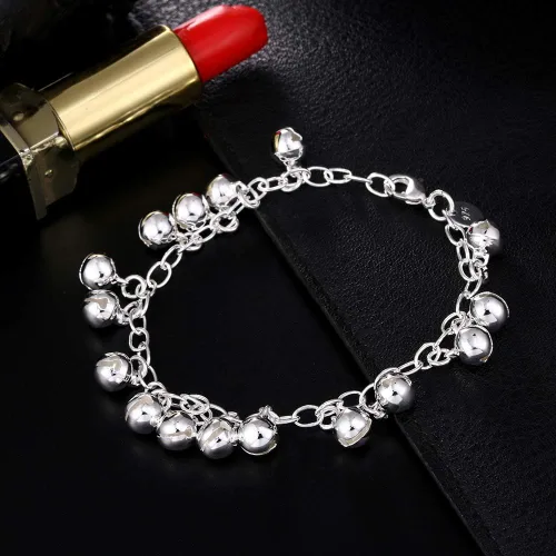 Miniatura 3 de Cutesmile Joyería de moda 925 plata esterlina campanas cadena ajustable pulseratobillera para mujer, Plata