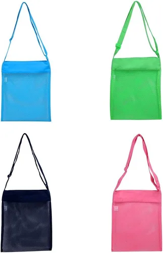 Miniatura 6 de Bolsa de red para playa, de color, 11,4 x 13,7 pulgadas, respirable, con correas (juego de 4 unidades) [azul, rosa, verde y negro]