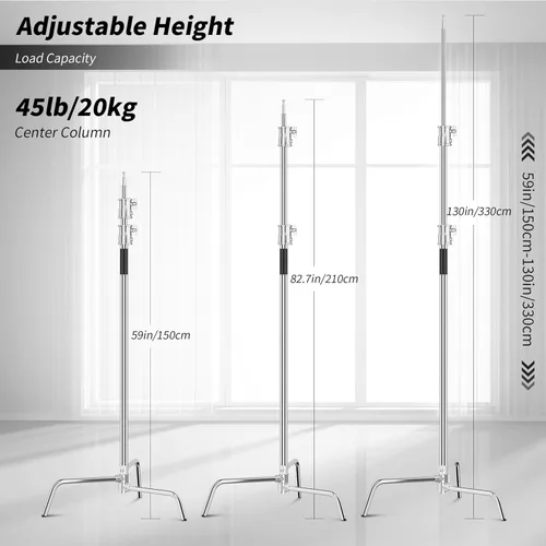 Miniatura 4 de Soporte C, soporte de luz para fotografía, soporte en C resistente con poste de acero inoxidable de 10.8 pies, capacidad de carga de 45 libras