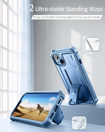 Miniatura 3 de Dexnor Funda para iPhone 14 para iPhone 13 de 6.1 pulgadas, [protector de pantalla y soporte integrados] Protección de grado militar resistente a
