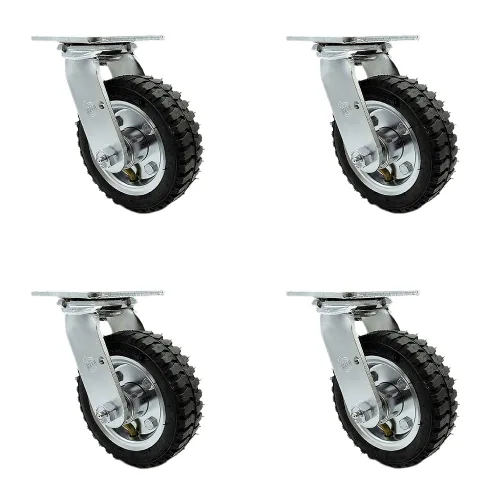Miniatura 41 de Juego de 4 ruedas neumáticas giratorias de 6 pulgadas, ruedas de goma negra, incluye 2 ruedas giratorias con frenos y 2 rígidas, ruedas resistentes