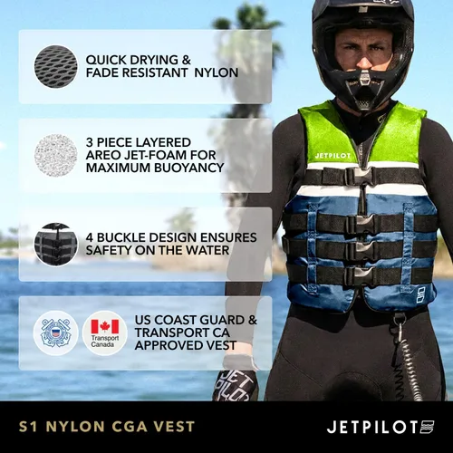 Miniatura 4 de Jet Pilot S1 - Chaleco de nailon CGA Wakeboard para hombre Neón