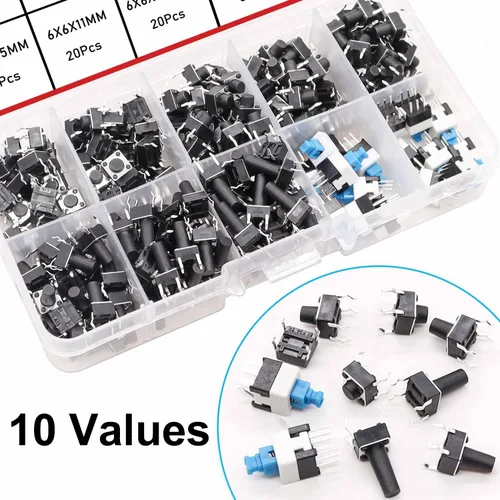 Miniatura 9 de TWTADE Juego surtido de 202 interruptores de botón táctil micro momentáneo, 10 valores, 4 pines, interruptores táctiles de 0.236 x 0.236 in y 0.276