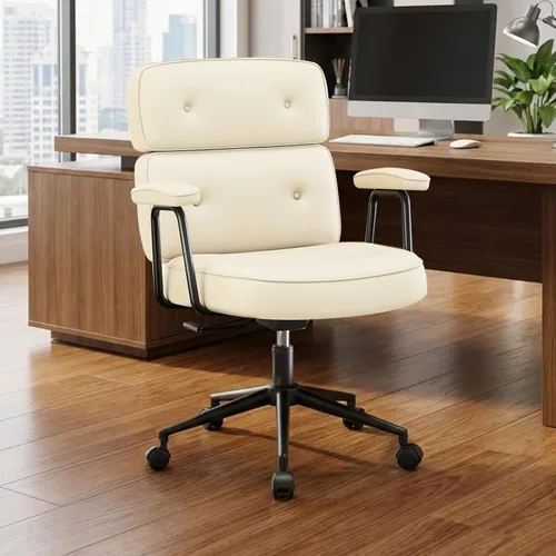 Miniatura 8 de OLIXIS Silla ergonómica de escritorio para oficina en casa, silla de computadora de piel sintética con soporte lumbar, altura ajustable, giratoria