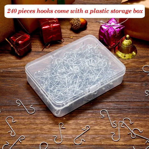 Miniatura 5 de Tatuo 240 ganchos para adornos de Navidad, ganchos de alambre de metal para árbol de Navidad, caja a granel con almacenamiento para decoración