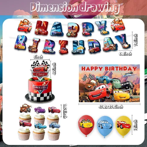Miniatura 3 de El paquete de 42 piezas de decoración de fiesta McQueen incluye: pancarta, decoración de pastel, gota negra, globos para suministros de fiesta
